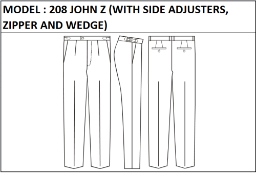 MODEL 208 JOHN Z -  WITH SIDE ADJUSTERS, ZIPPER AND WEDGE (WITHOUT BELTLOOPS)