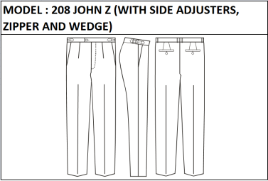 MODEL 208 JOHN Z -  WITH SIDE ADJUSTERS, ZIPPER AND WEDGE (WITHOUT BELTLOOPS)