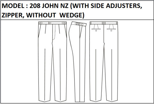 MODEL 208 JOHN NZ -  WITH SIDE ADJUSTERS, ZIPPER, WITHOUT WEDGE (WITHOUT BELTLOOPS)