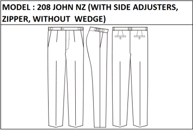MODEL 208 JOHN NZ -  WITH SIDE ADJUSTERS, ZIPPER, WITHOUT WEDGE (WITHOUT BELTLOOPS)